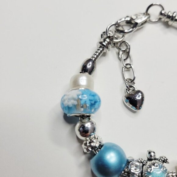 NWT Pandora Style Charm Bracelet Enamel Turtles Jellyfish Whale Blue Silver Bead - Picture 8 of 9